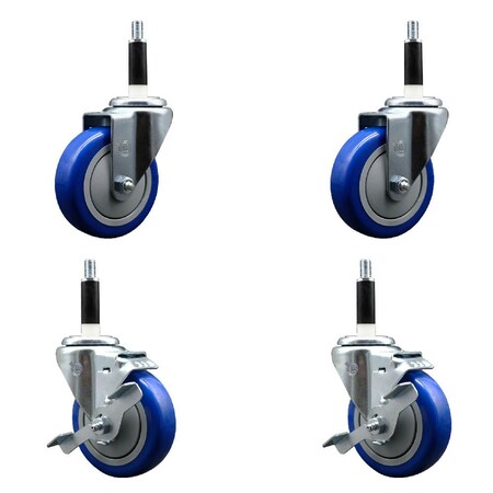 Service Caster 4'' Blue Poly Wheel Swivel 7/8'' Expanding Stem Caster Set 2 Brakes, 4PK SCC-EX20S414-PPUB-BLUE-2-TLB-2-78